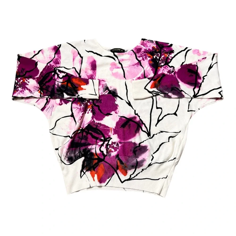 Joseph A Abstract Floral Sweater Womens Deep Purple/Pink/Black/White - Picture 6 of 13